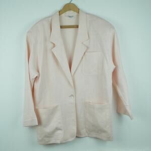 Vintage‎ 14 Blazer 100% Linen Powder Pink Pastel 80s Boxy Preppy Country Club